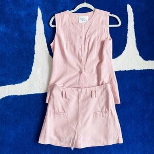 Pink Linen Sleeveless Top and Skirt Set